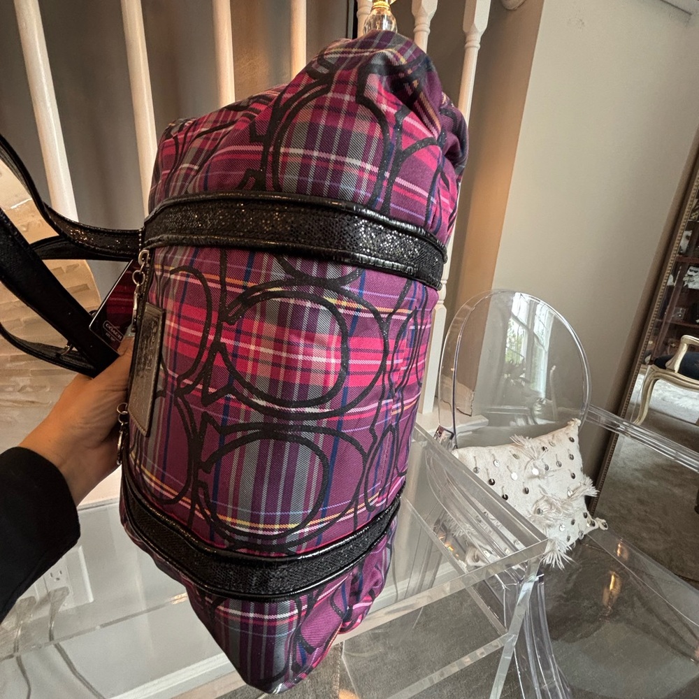 EUC Coach Poppy Pink and Black Shoulder Bag with Plaid Design - Picture 5 of 15